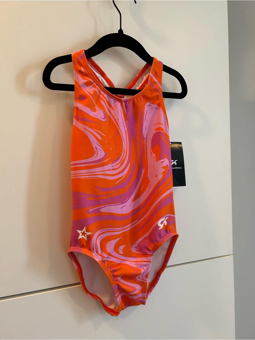 NWT GK Kids' Orange & Pink Swirl Gymnastics Leotard - Size Child’s Med - Picture 5 of 9